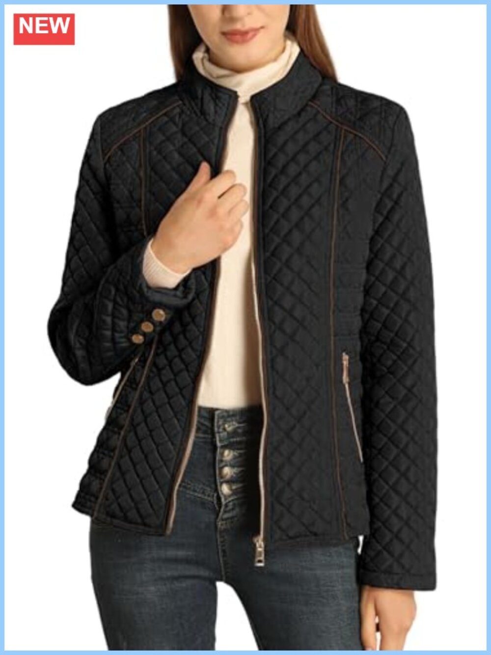 Women's Diamond Quilted Puffer Jacket Fleece-Lined Packable Zip Up Winter Coat